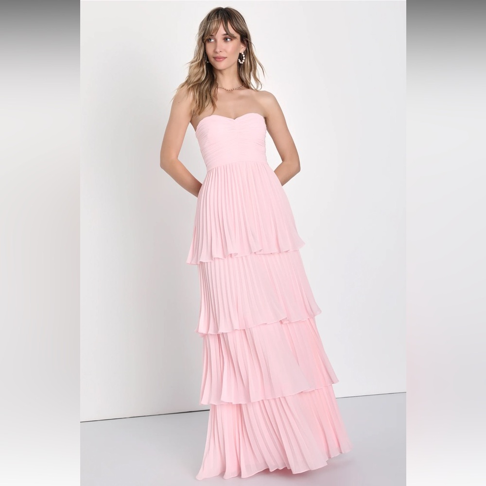 Lulus Seriously Sensational Light Pink Strapless Tiered Maxi Dress